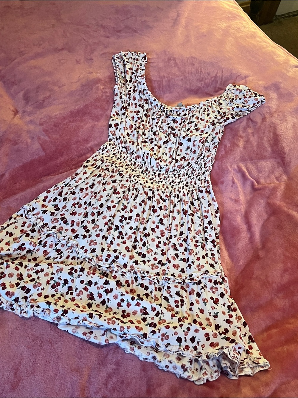 Justin Boots White Mini Dress with Red Floral Print